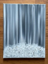 WATERFALL BLACK & WHITE ACRYLIC PAINTING 11x14 CANVAS ORIGINAL by SDSchwitters