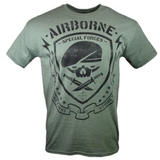 Men's T-shirt-Strike First,Strike Hard-AIRBORNE Special Forces -Heather Green .