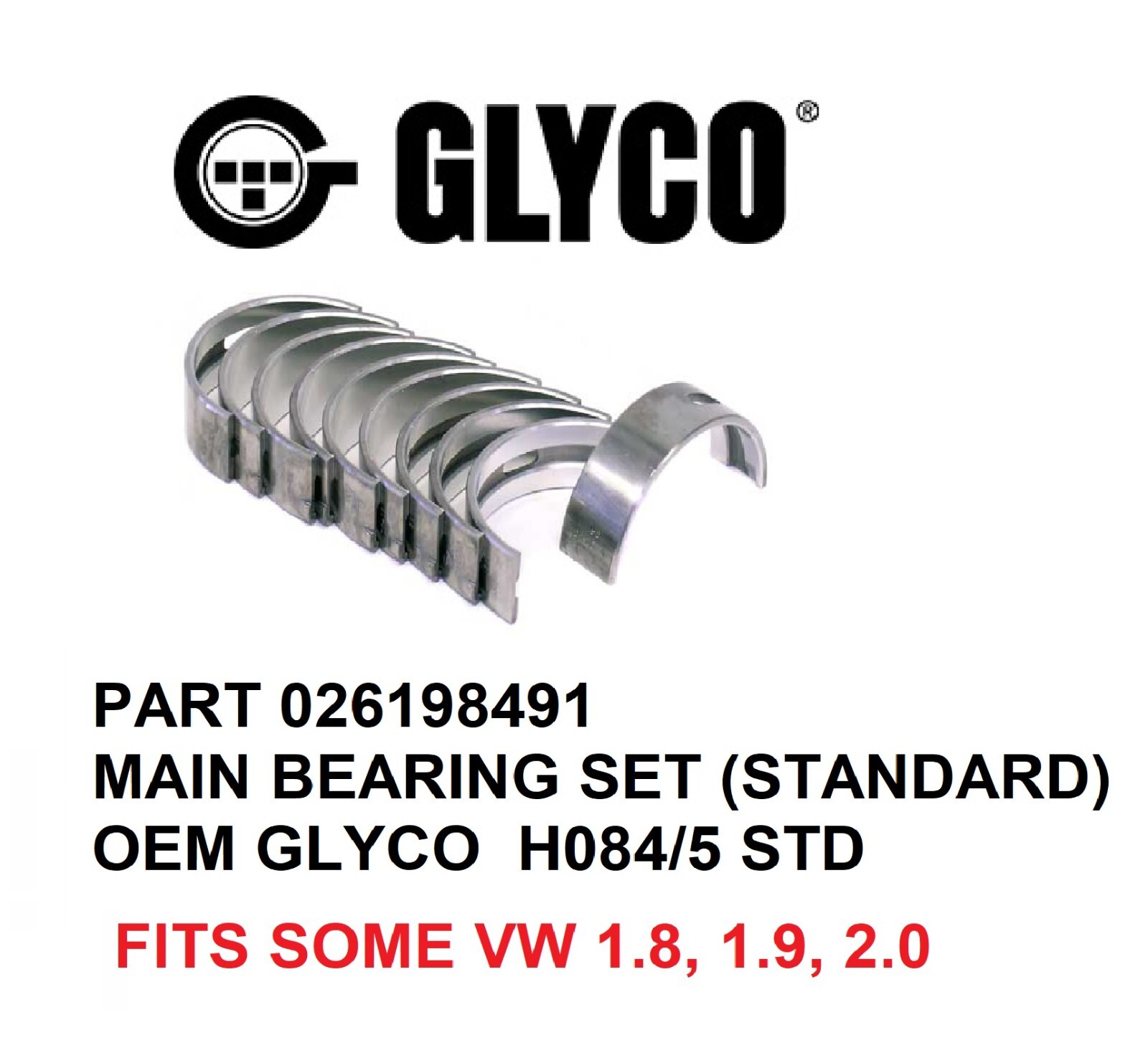 GLYCO Engine MAIN BEARIN Set w Crankshaft Bearing Kit VW Diesel 1.9L 2 ...