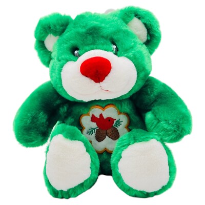 Vintage Dan Dee Christmas Teddy Bear Green W/ Red Bird Pine Cones Plush 13'' NEW