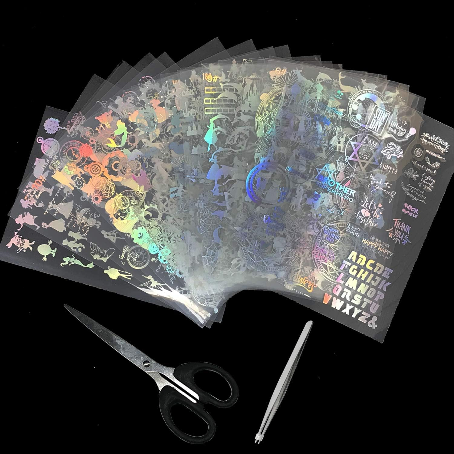 22 PCS Resin Supplies Kit, 20 Sheets Transparent Decorate Stickers and Scissors