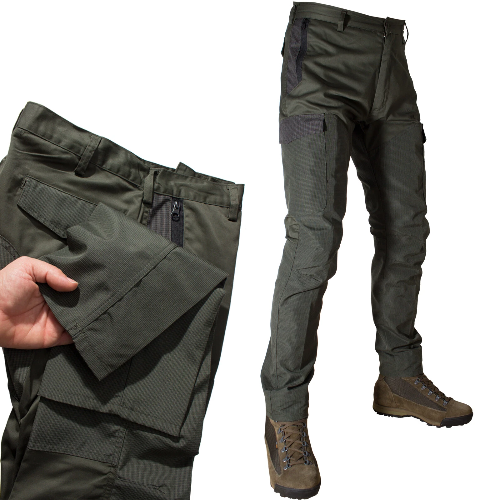 Men's Green Fabric Hunting Fishing Pants Anti-Tear Trekking Hiking Pas