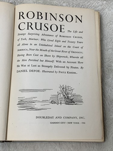 Robinson Crusoe Daniel Defoe Illustrated Fritz Kredel Literary Guild Vtg 1946 - Foto 4 di 9