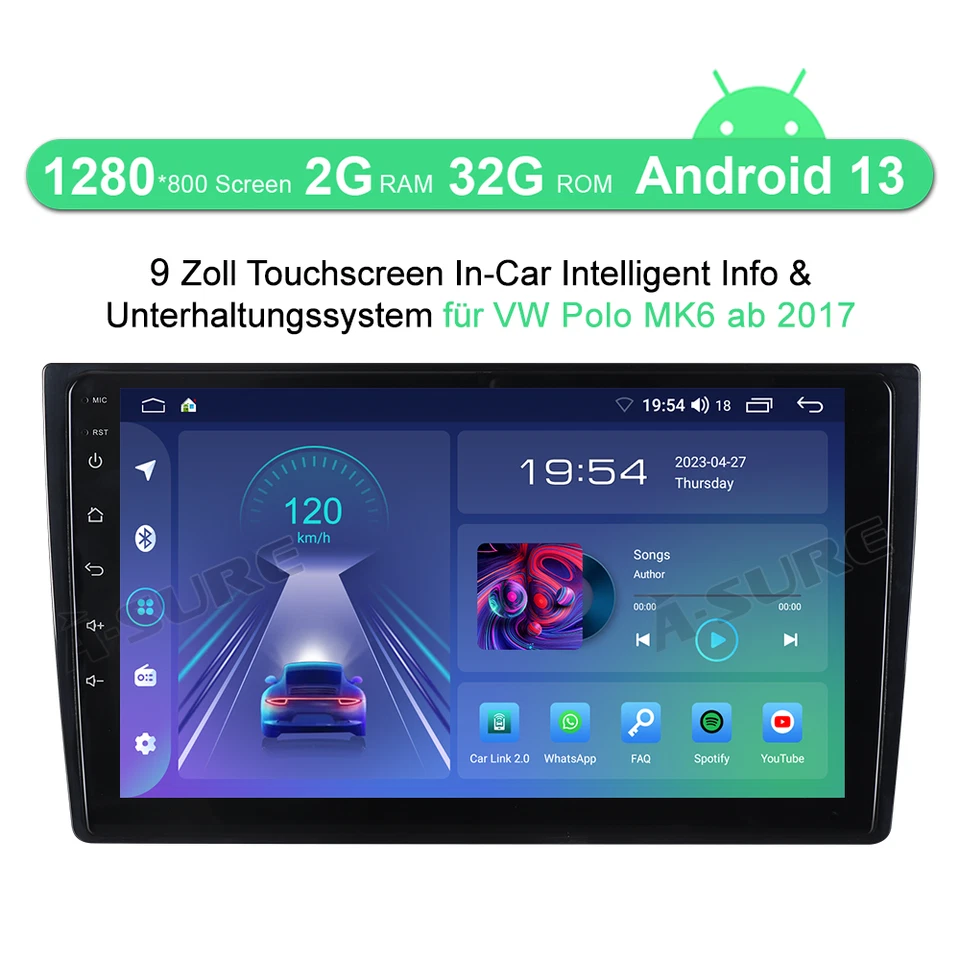 Android 13 Autoradio Carplay 2+32GB WIFI RDS GPS Navi für VW Polo 6 MK6 ab 2017 - Bild 2 von 4