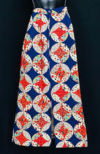 Vintage 1970s patchwork maxi skirt, cotton boho blue red white floral XXS XS