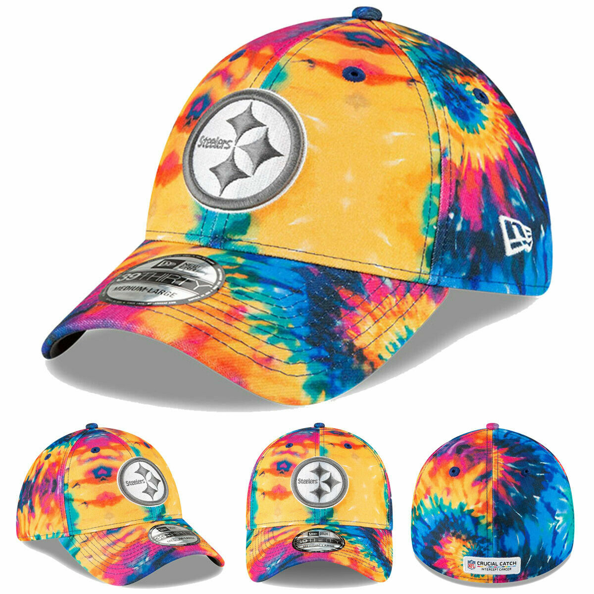 Pittsburgh Steelers New Era Crucial Catch NFL Sideline 39THIRTY Hat Cap  Tie-Dye