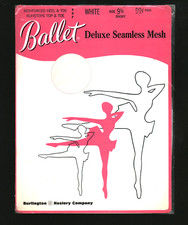 Ballet Deluxe Seamless Mesh Nylon Garter Stockings RHT White Sz 9 1/2 Short