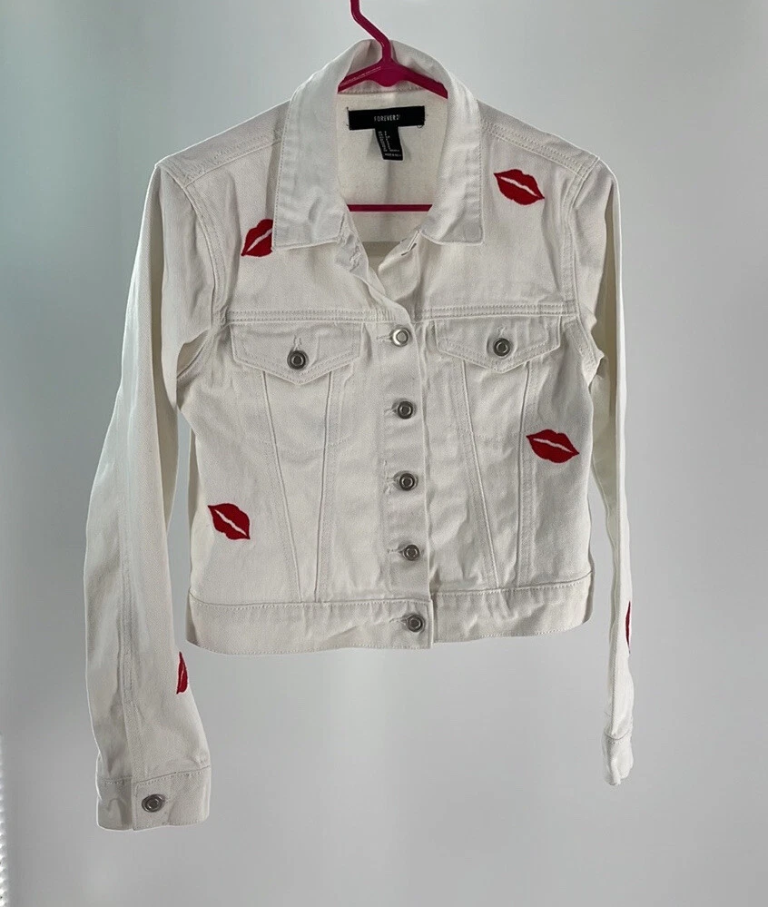 Red and White Stitching Button Up Denim Jacket