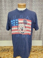 Disney Designs Mickey Mouse 1996 Men's Size XL Blue Tshirt Made In USA Flag