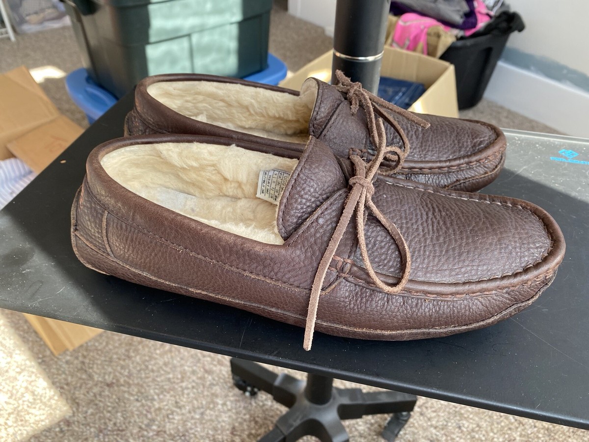 UGG Byron Shearling Lined Leather Tie Slippers - Dark Brown - US 9 