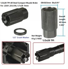 Steel 1/2X28 TPI Compact Low Concussion Muzzle Brake For 5.7X28 9MM