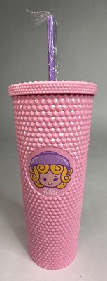 NEW Polly Pocket Pink 24oz Studded Tumbler Cup with Straw - Mattel Official