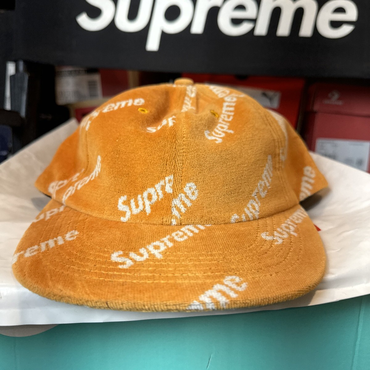 キャップ supreme Velour Diagonal Logo 6-Panel Supreme Velour Diagonal Logo 6 Panel Cap Snap Back Hat Orange Fall