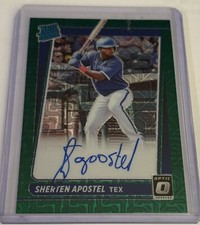 2021 Panini Optic Sherten Apostel green mojo prizm rookie auto #’d to 99 Rangers