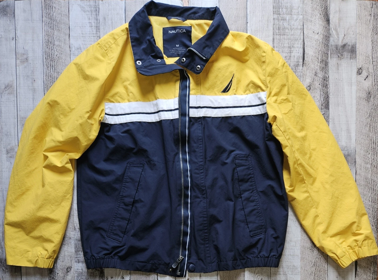 Men's Nautica Yellow and Navy Windbreaker Jacket Coat Medium