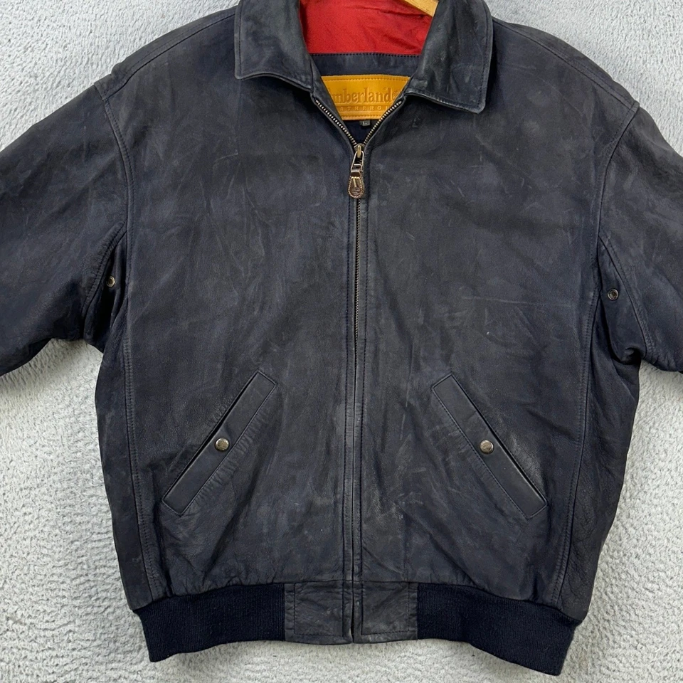 Timberland Weather Gear Chaqueta Cuero Vaquero Hombres Grande Negro Impermeable Cremallera Foto 2 de 4