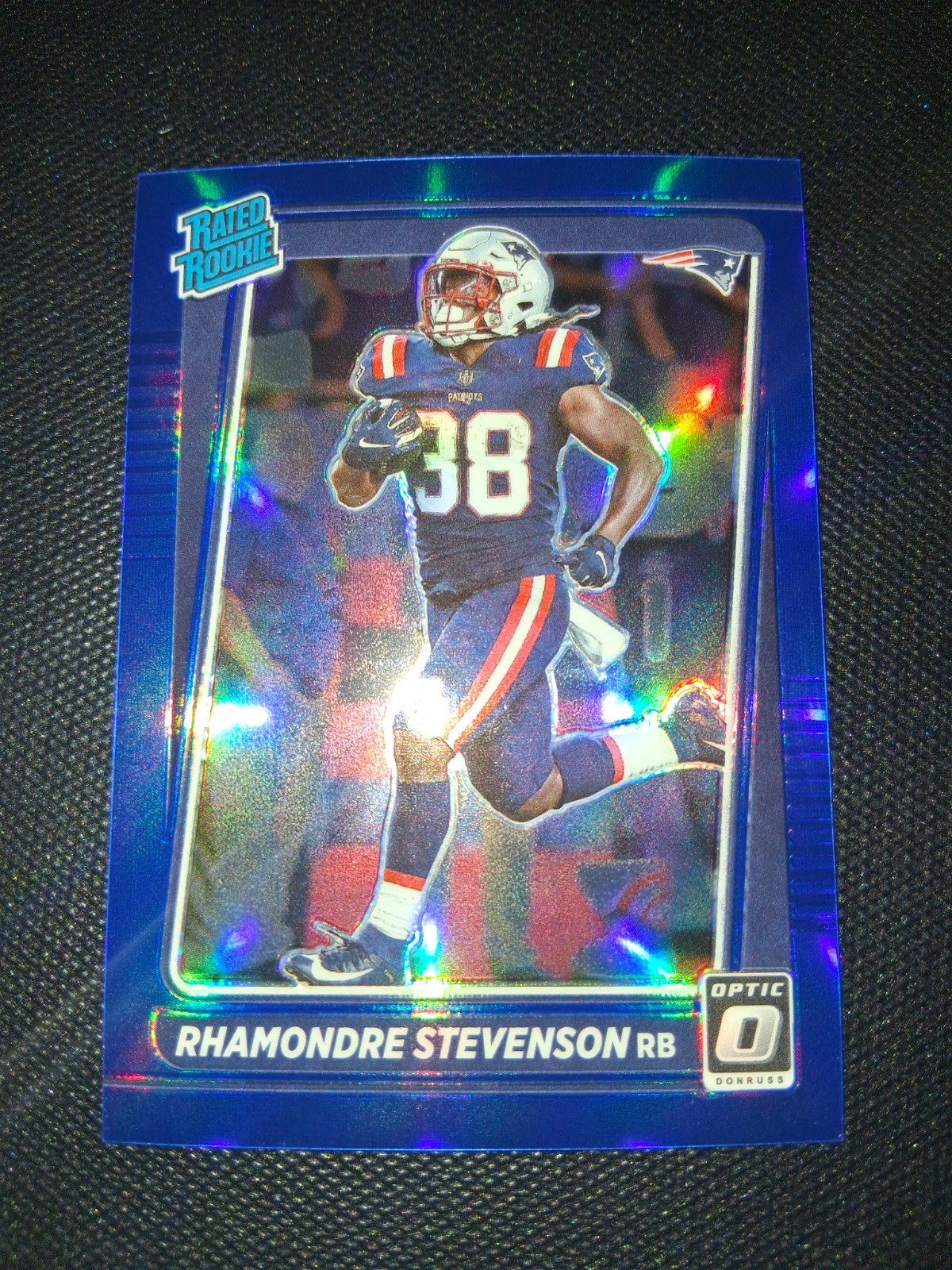 Rhamondre Stevenson Holo Blue Rated Rookie /179 2021 Panini Donruss Optic #237