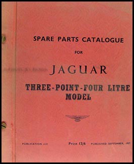 1956-1958 Jaguar Three-Point-Four Litre Spare Parts Book Catalog Catalogue 3.4 