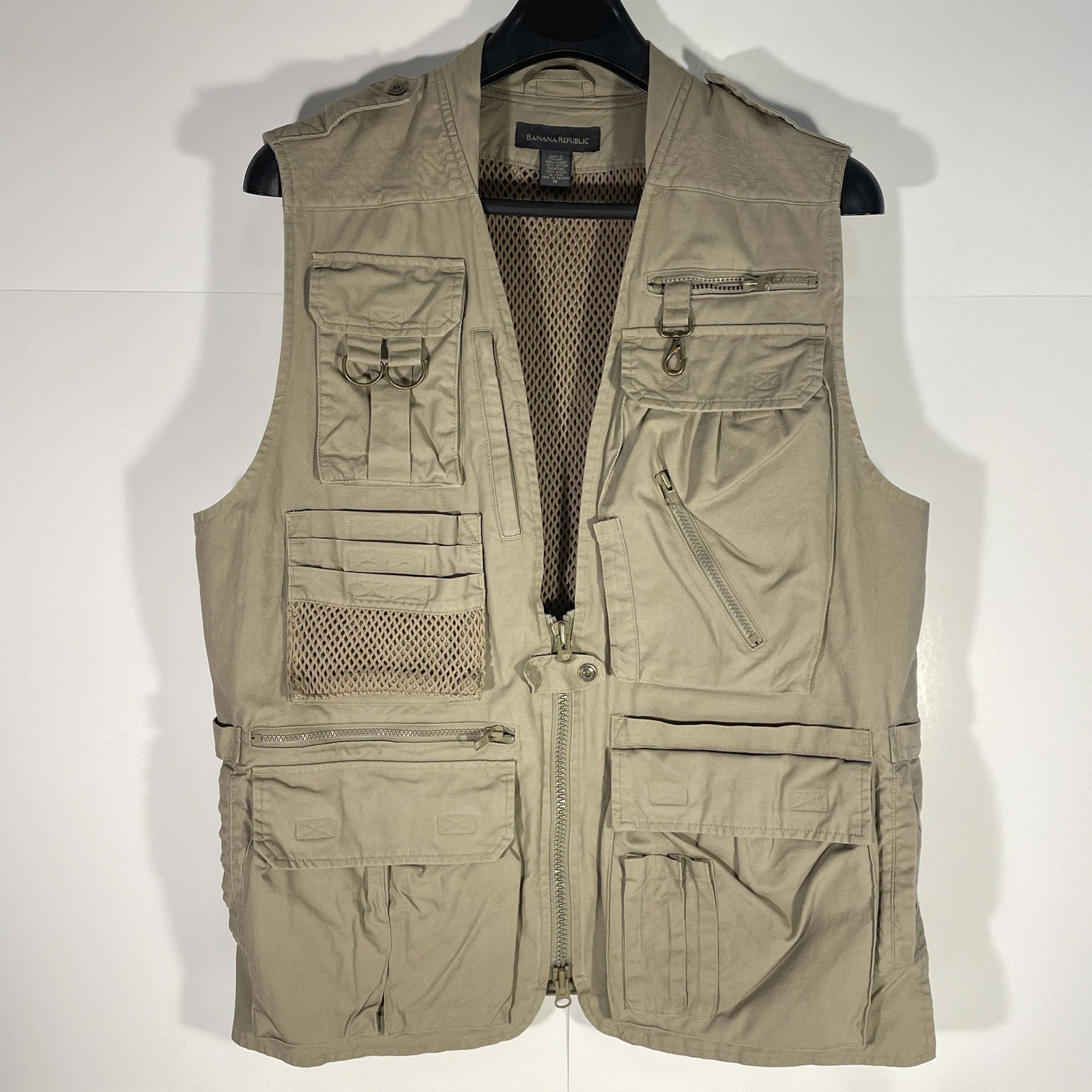 Vtg Banana Republic Vest Medium Beige Camera Photography Safari Hiking Fishing