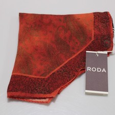 Roda NWT Wool / Silk Blend Pocket Square In Shades of Orange / Red Paisley Print