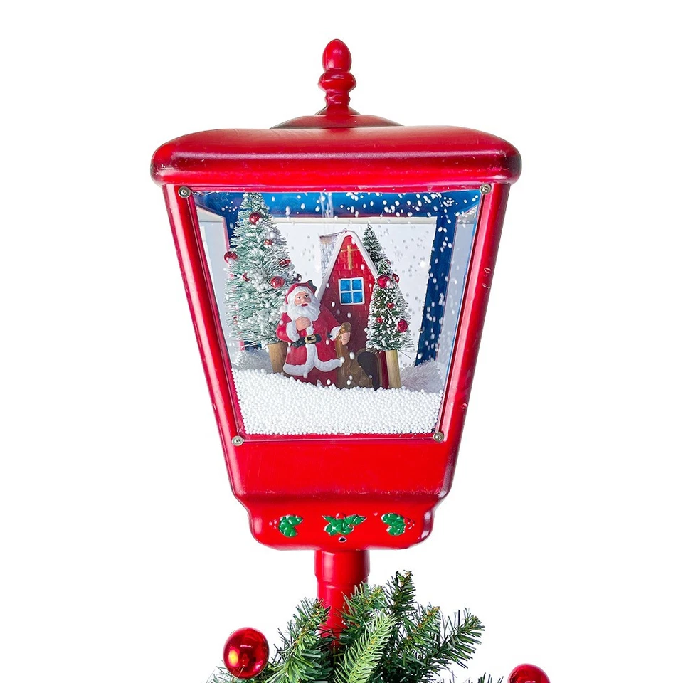 Lampione Rosso Natale H195 cm Decorazione 392040 Suoni Mini Lucciole e ghirlanda - Immagine 3 di 4