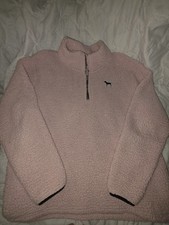 PINK Victoria's Secret Sherpa Fleece 1/4 Zip Mock Neck Logo Sweatshirt L