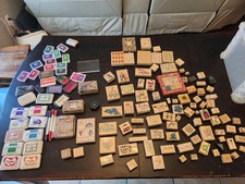 100  Rubber Ink Stamps Assorted wood mounted, 33 ink pads, 6 ink markers