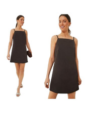 Tuckernuck Chocolate Satin Lara Square Neck Cocktail Mini Dress Brown 6