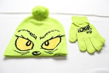 Dr.Seuss The Grinch Unisex Adult's Knit Hat  Gloves Set WR4 Green One Size NWT