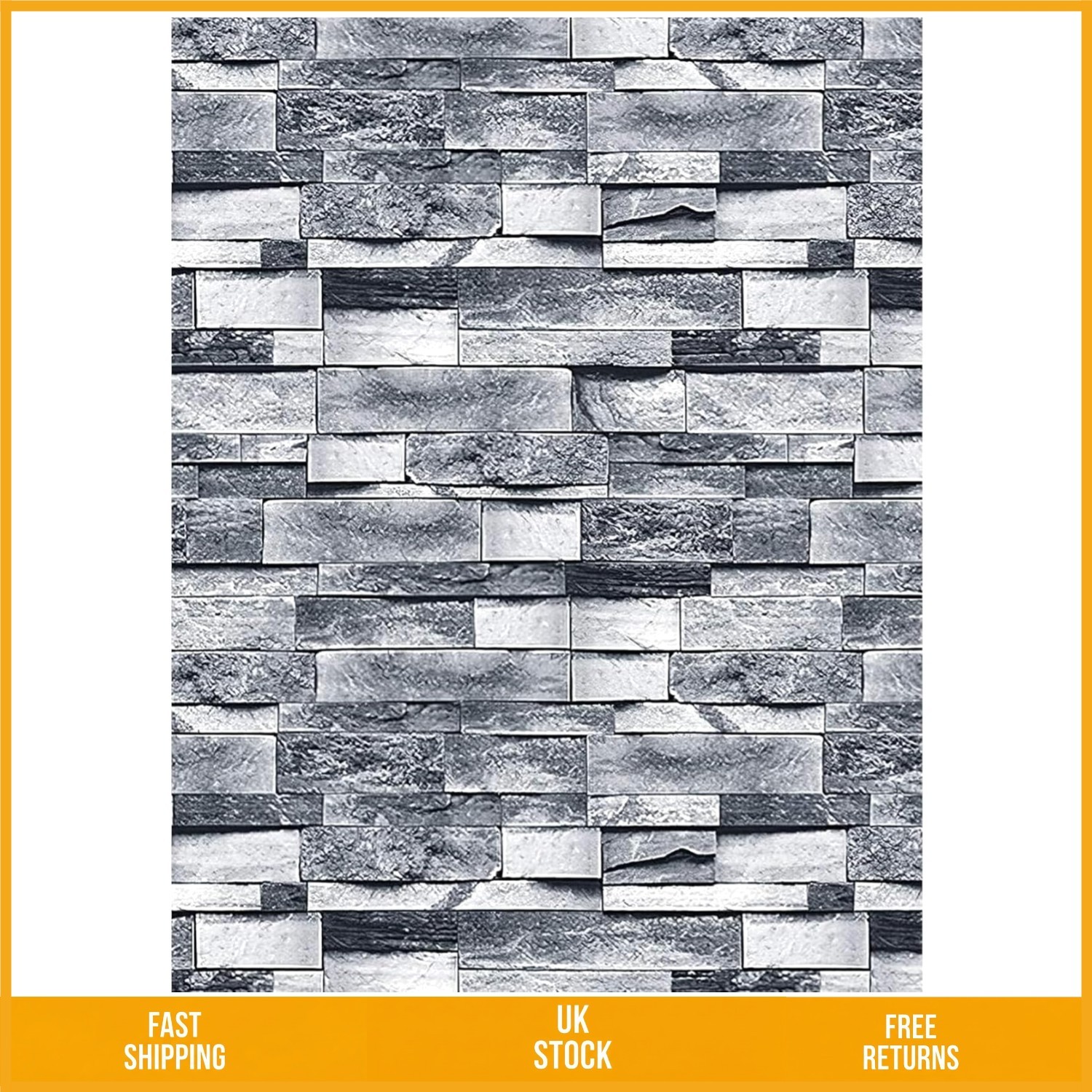 Modern Grey Brick Effect Self Adhesive Wallpaper Waterproof Vinyl 44.8x1000cm