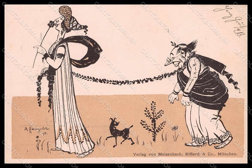 Cartolina fumetto artista firmata A. Hengeler Lady abbigliamento greco antico VK7024
