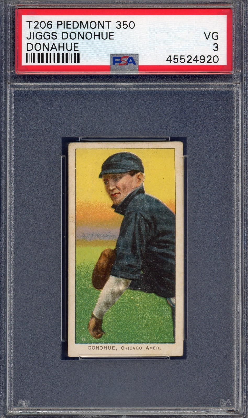 1909 T206 Piedmont 350 Tobacco Card PSA 3 Jiggs Donohue White Sox Centered