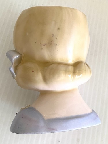Lady Head Vase Bust Japan Light Blonde Hair Gold Eyelashes 6” Vtg Decor Red Lips - Picture 15 of 17