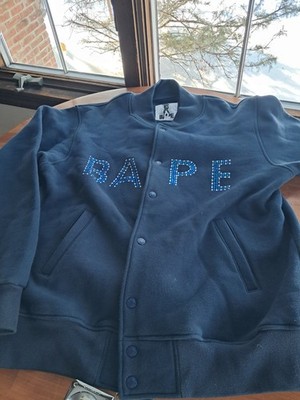 Bape X Swarvoski Varsity Jacket Bathing Ape Blue Bomber  Sz Large