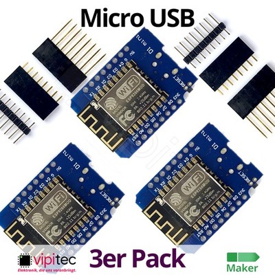3x D1 Mini ESP8266 | Micro USB WLAN 3,3V Board für USB Modul mit Bootloader