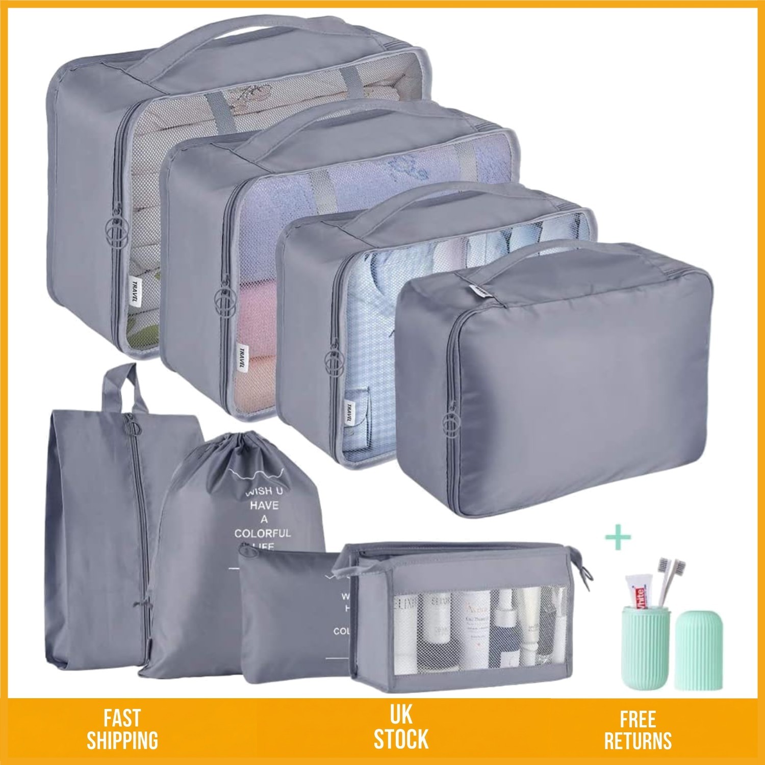 Waterproof Luggage Organizers Versatile Travel Packing Cubes Set 9 PCS