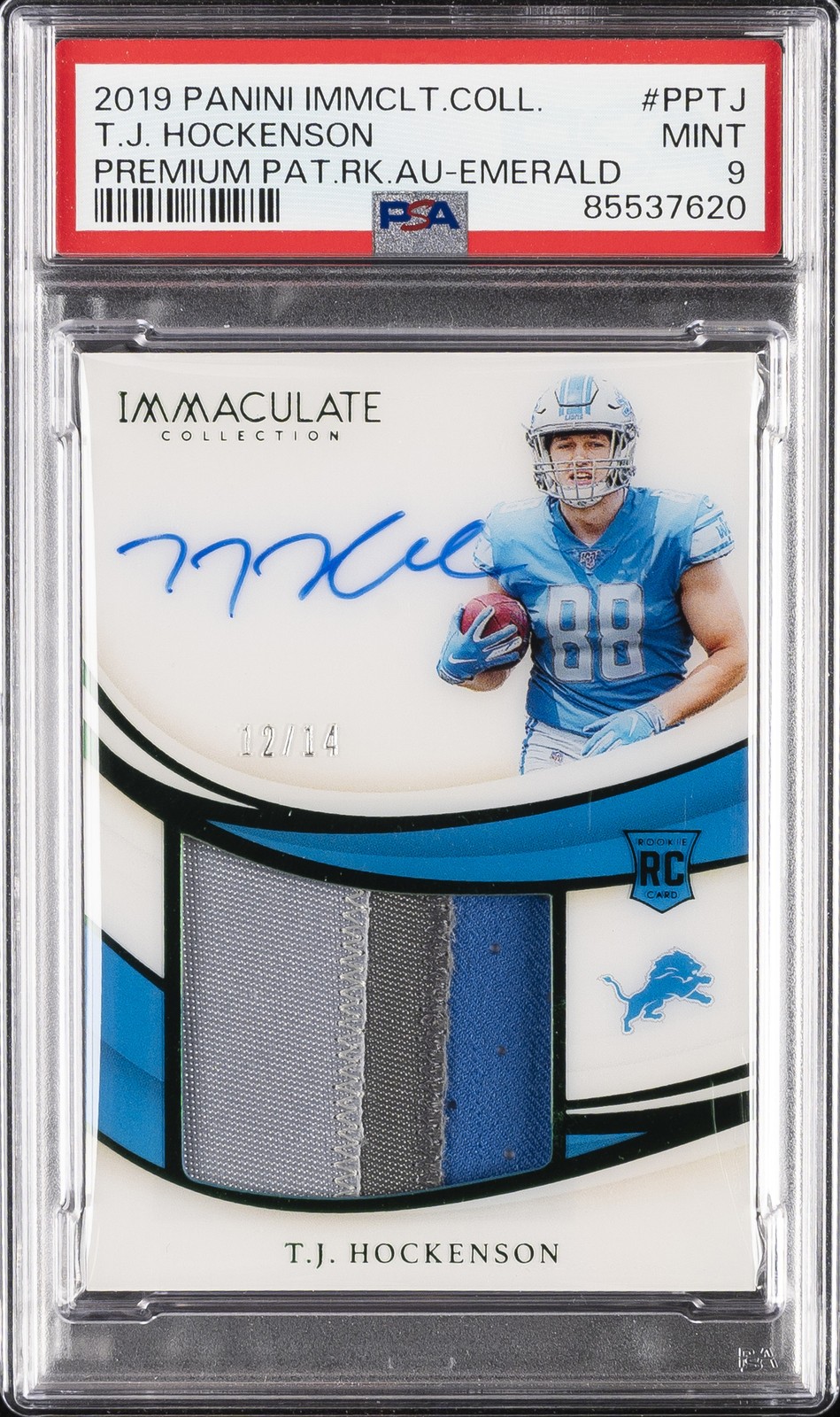 TJ Hockenson Panini Immaculate Collection Premium Patch Rookie Autographs #PPTJ Emerald