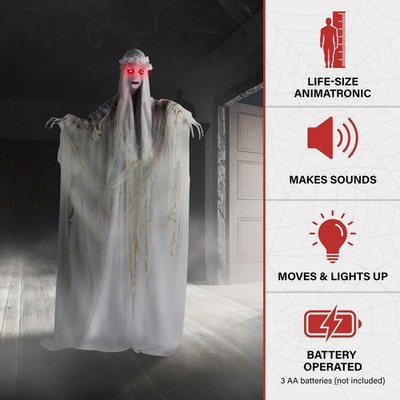 Life-Size 5-Ft 8-in. Scary Ghost Bride Animatronic Lights,Sound Halloween Décor