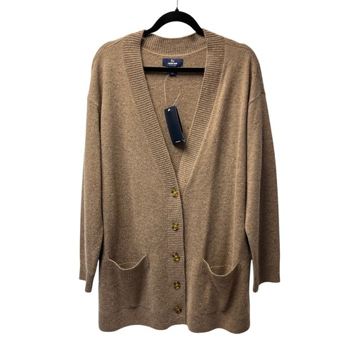 Lands' End, Lands' End Cardigan 1X Cashmere Donegal Tweed Earthy Heritage Old Money Cozy NEW