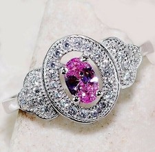 1CT Treated Pink Sapphire  White Topaz 925 Sterling Silver Ring Sz 6 UB4-2