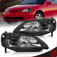 For 2001-2003 Honda Civic Headlights Assembly Pair Black Housing Clear Lens