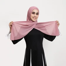 Islamic Women Chiffon Wrap Scarf Muslim Inner Cap Head Cover Shawls Arab 2 Piece