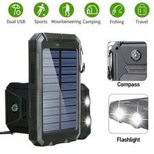 200000mAh Solar Power Bank Pack Waterproof 2USB LED Battery Charger Phone