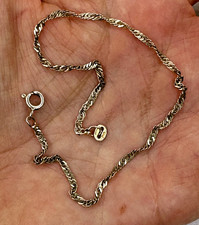 Sterling Silver Anklet  Twisted Links Spring Ring Italy 925 Signed