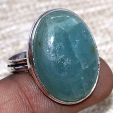 Aquamarine 925 Silver Plated Gemstone Handmade Ring US 12 Unique Jewelry JW