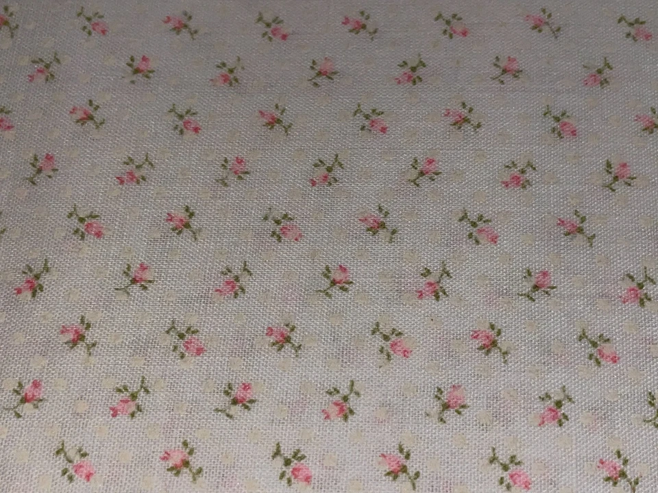 16" X 44" Vintage Tiny Pink Rosebuds White Dotted Swiss Fabric Semi-Sheer - Image 3 of 4