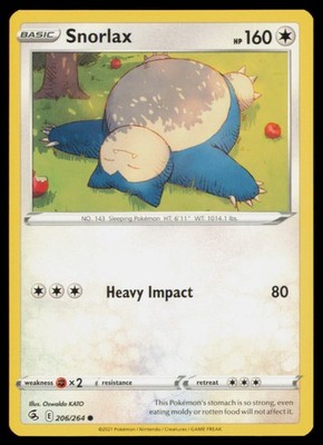 Snorlax 206/264 Common Fusion Strike Pokemon Near Mint