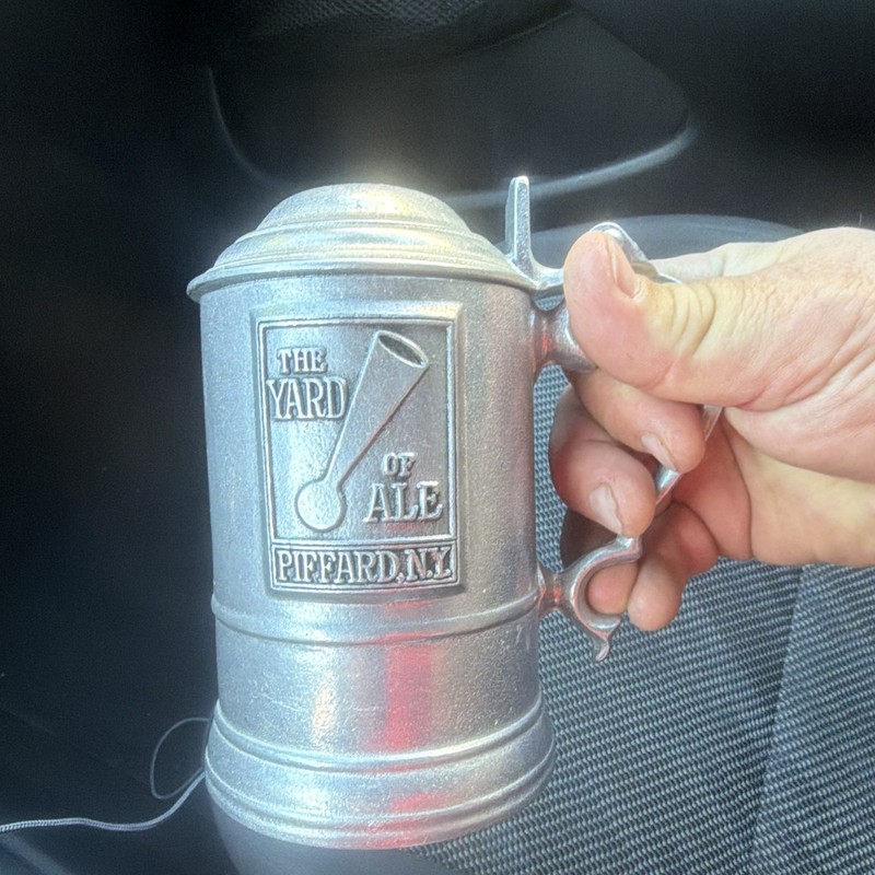 Pewter Lidded Tankard "The Yard of Ale" Piffard Inn Piffard N.Y.