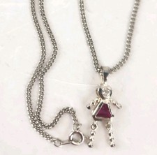 Sterling Silver Red Stone CZ Little Girl Charm Pendant July Birthstone 20" Chain