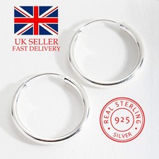 925 Sterling Silver Sleeper Hoop Earrings 8 - 70mm Small Large Hinged Rings Pair